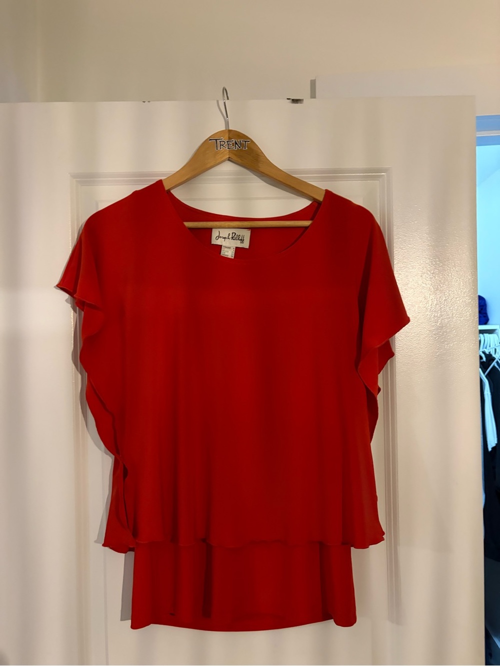 Joseph Ribkoff Red Flutter-Sleeve Blouse